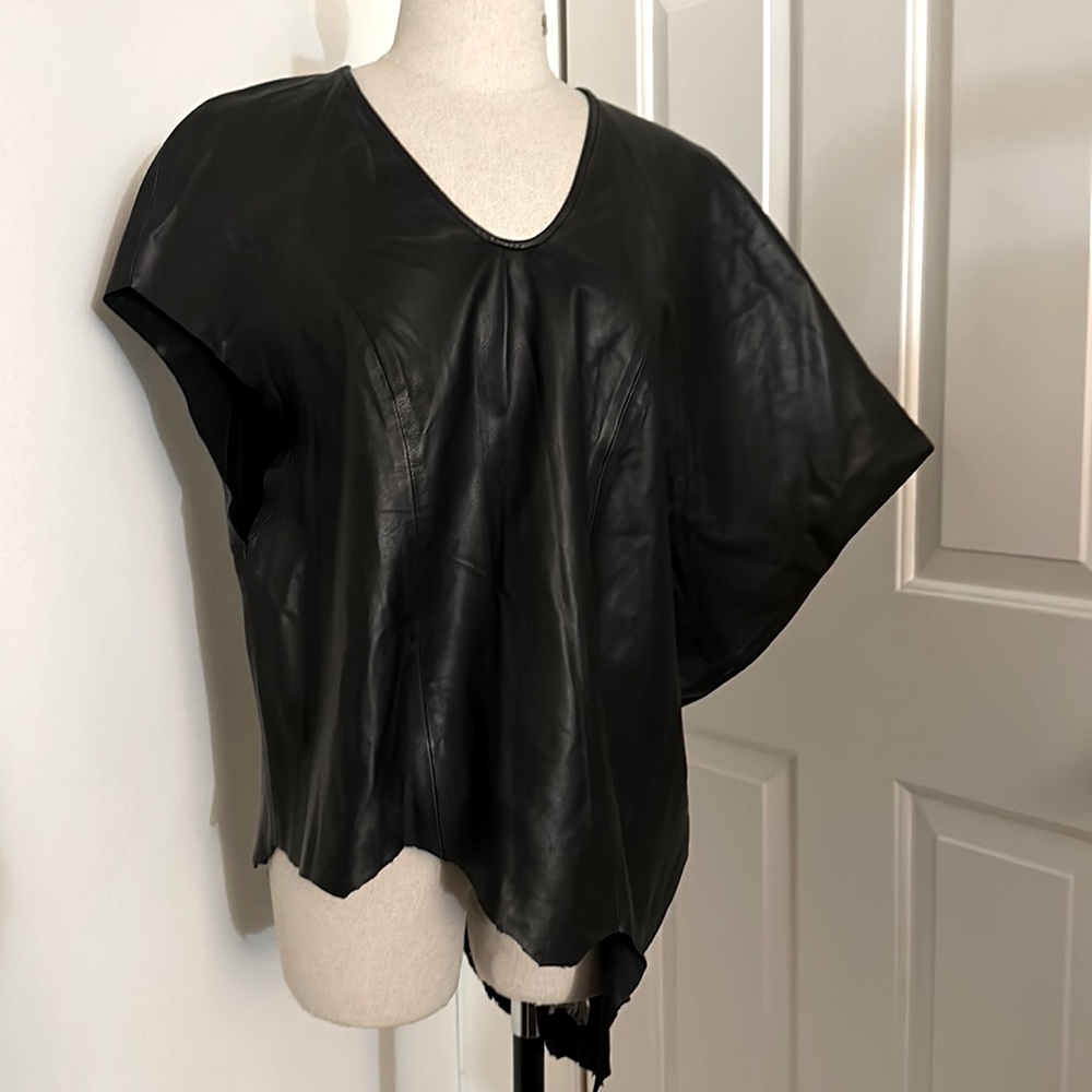 Helmut Lang Black Leather Asymmetrical Top M